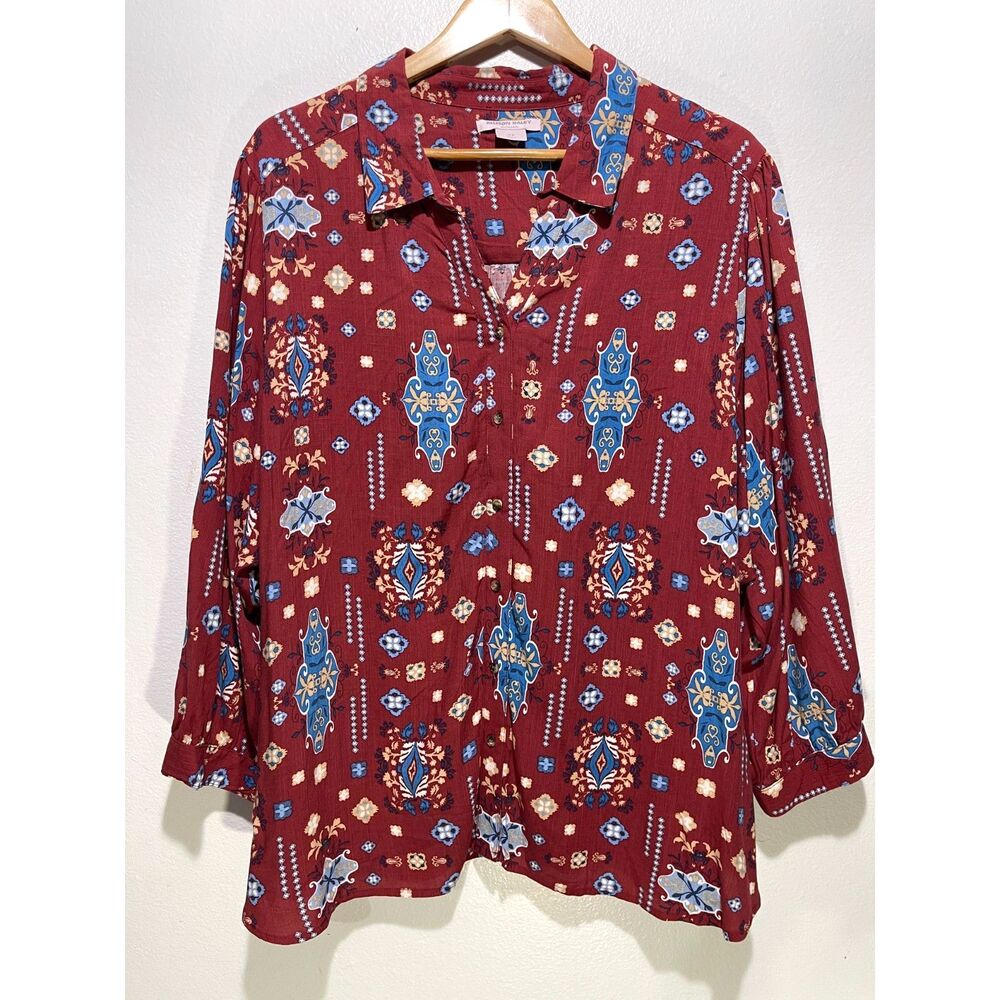 Allison Daley bohemian button up shirt rusty red casual timeless fall women 2X